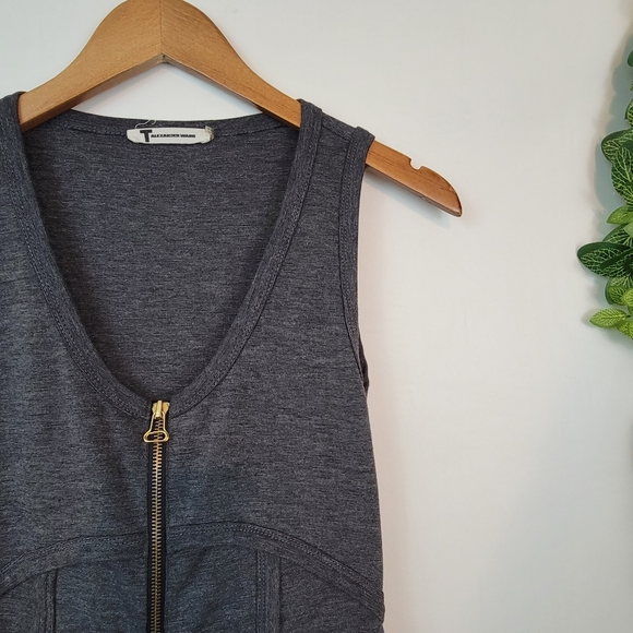 T BY ALEXANDER WANG Zip Front Ponte Tank Charcoal Grey Dress, Pockets XS X Small - Picture 10 of 16